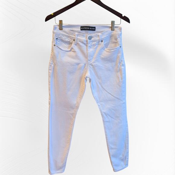 Express White Denim Jeans Legging Mid Rise Stretch Size 4R - Picture 6 of 7